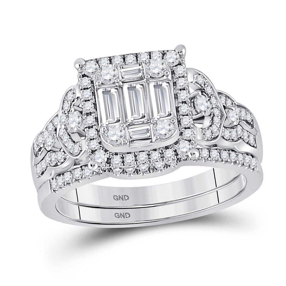 Eternal Love 14kt White Gold Baguette Diamond Square Bridal Wedding Ring Band Set - Splendid Jewellery