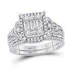 Eternal Love 14kt White Gold Baguette Diamond Square Bridal Wedding Ring Band Set - Splendid Jewellery