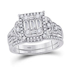 Eternal Love 14kt White Gold Baguette Diamond Square Bridal Wedding Ring Band Set - Splendid Jewellery