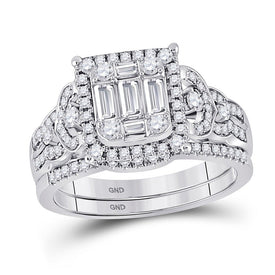 Eternal Love 14kt White Gold Baguette Diamond Square Bridal Wedding Ring Band Set - Splendid Jewellery