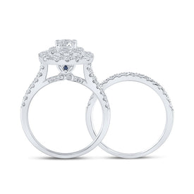 Eternal Love 14kt White Gold Diamond and Sapphire Halo Bridal Wedding Ring Band Set - Side View