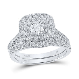 Eternal Love 14kt White Gold Diamond and Sapphire Halo Bridal Wedding Ring Band Set - Top View