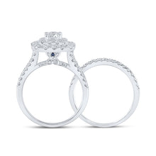 Load image into Gallery viewer, Eternal Love 14kt White Gold Diamond and Sapphire Halo Bridal Wedding Ring Band Set - Splendid Jewellery