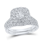 Eternal Love 14kt White Gold Diamond and Sapphire Halo Bridal Wedding Ring Band Set - Splendid Jewellery
