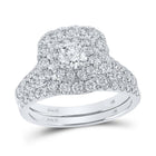 Eternal Love 14kt White Gold Diamond and Sapphire Halo Bridal Wedding Ring Band Set - Splendid Jewellery