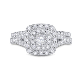 Eternal Love 14kt White Gold Diamond Halo Bridal Wedding Ring Band Set - Front View