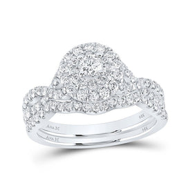 Eternal Love 14kt White Gold Diamond Halo Bridal Wedding Ring Band Set - Splendid Jewellery