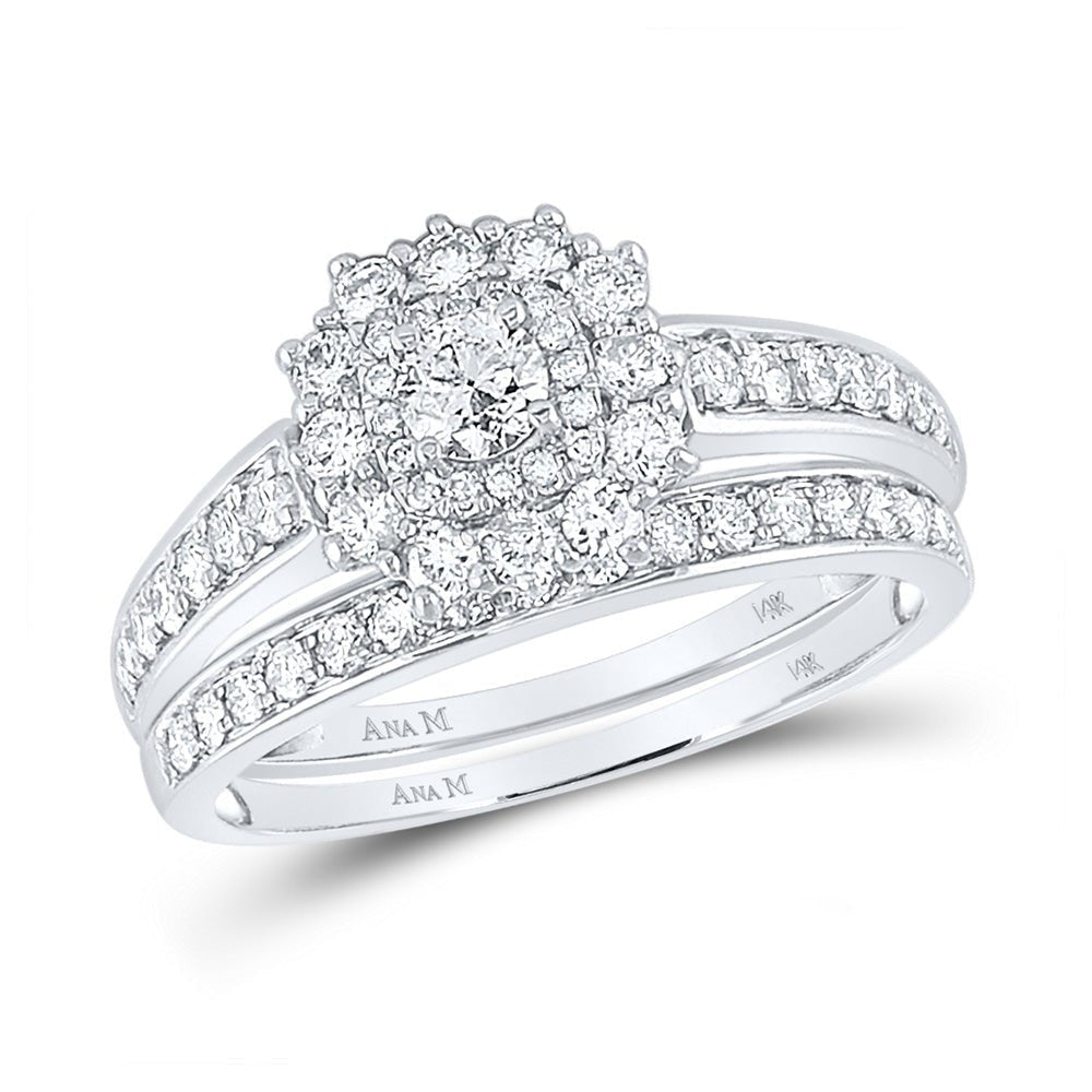 Eternal Love 14kt White Gold Diamond Halo Bridal Wedding Ring Band Set - Splendid Jewellery