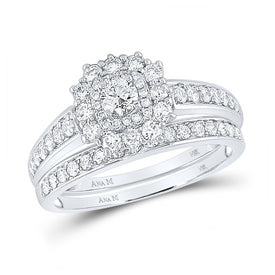 Eternal Love 14kt White Gold Diamond Halo Bridal Wedding Ring Band Set - Splendid Jewellery