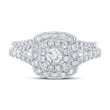 Load image into Gallery viewer, Eternal Love 14kt White Gold Diamond Halo Bridal Wedding Ring Set - Front View