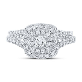 Eternal Love 14kt White Gold Diamond Halo Bridal Wedding Ring Set - Front View