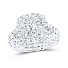 Eternal Love 14kt White Gold Diamond Halo Bridal Wedding Ring Set - Top View