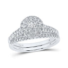 Eternal Love 14kt White Gold Diamond Halo Sapphire Bridal Wedding Ring Set - Splendid Jewellery