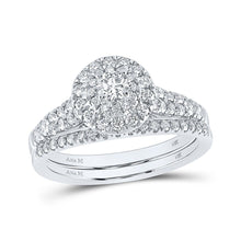 Load image into Gallery viewer, Eternal Love 14kt White Gold Diamond Halo Sapphire Bridal Wedding Ring Set - Splendid Jewellery