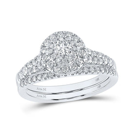 Eternal Love 14kt White Gold Diamond Halo Sapphire Bridal Wedding Ring Set - Splendid Jewellery