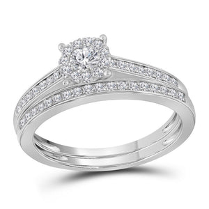 Eternal Love 14kt White Gold Diamond Halo Wedding Ring Band Set - Splendid Jewellery