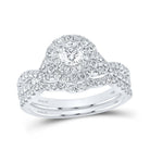 Eternal Love 14kt White Gold Diamond Halo Wedding Ring Set with Sapphire Accent - Splendid Jewellery
