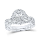 Eternal Love 14kt White Gold Diamond Halo Wedding Ring Set with Sapphire Accent - Splendid Jewellery