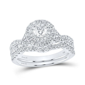 Eternal Love 14kt White Gold Diamond Halo Wedding Ring Set with Sapphire Accent - Splendid Jewellery