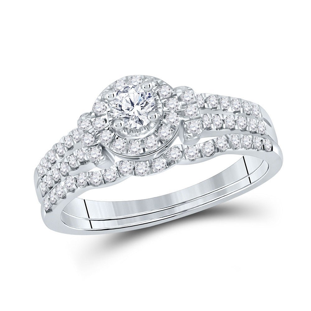 Eternal Love 14kt White Gold Halo Diamond Bridal Wedding Ring Band Set - Splendid Jewellery
