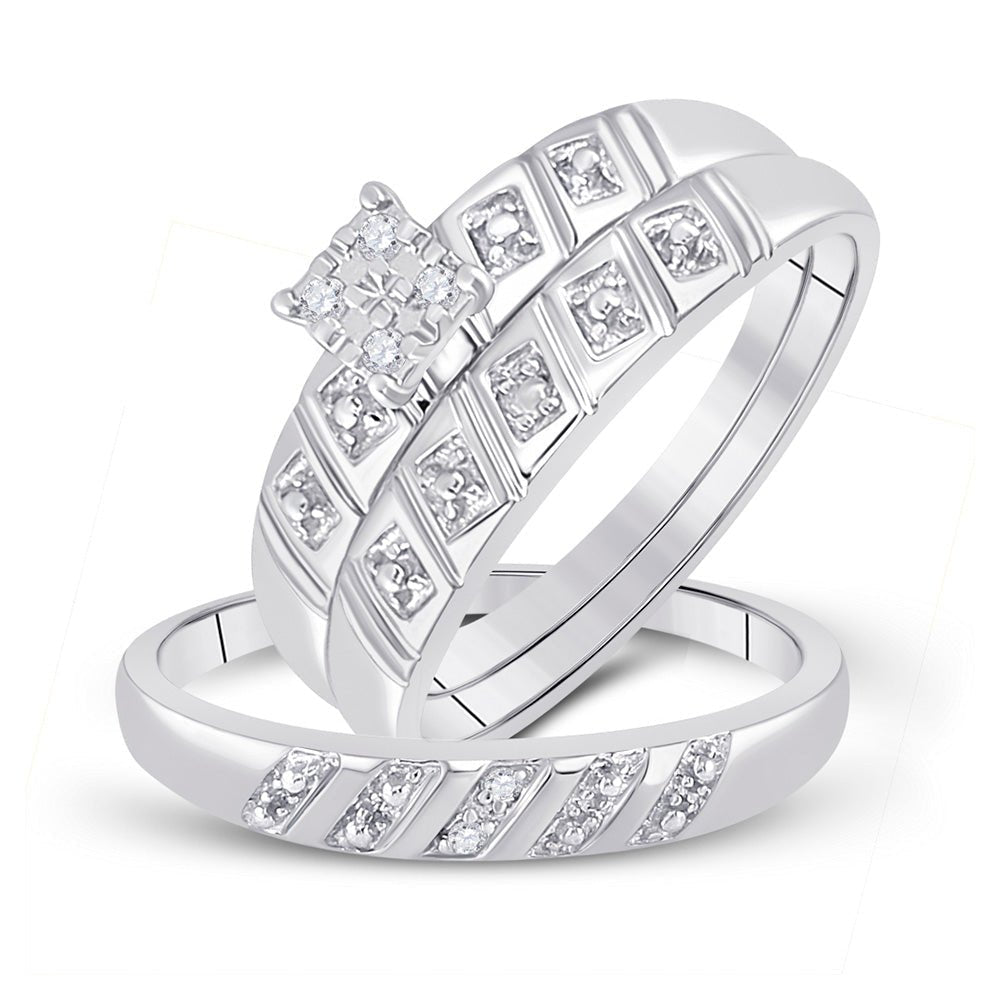 Eternal Love 14kt White Gold His Hers Round Diamond Cluster Matching Wedding Set - Splendid Jewellery