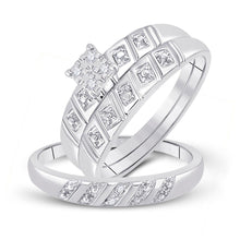 Load image into Gallery viewer, Eternal Love 14kt White Gold His Hers Round Diamond Cluster Matching Wedding Set - Splendid Jewellery