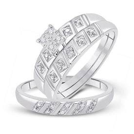 Eternal Love 14kt White Gold His Hers Round Diamond Cluster Matching Wedding Set - Splendid Jewellery