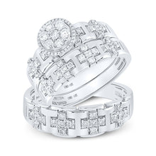 Load image into Gallery viewer, Eternal Love 14kt White Gold His Hers Round Diamond Cluster Wedding Set - Top View