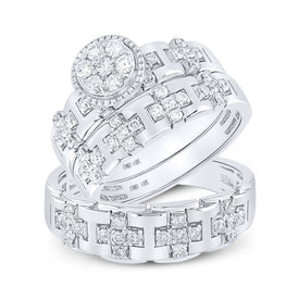 Eternal Love 14kt White Gold His Hers Round Diamond Cluster Wedding Set - Top View