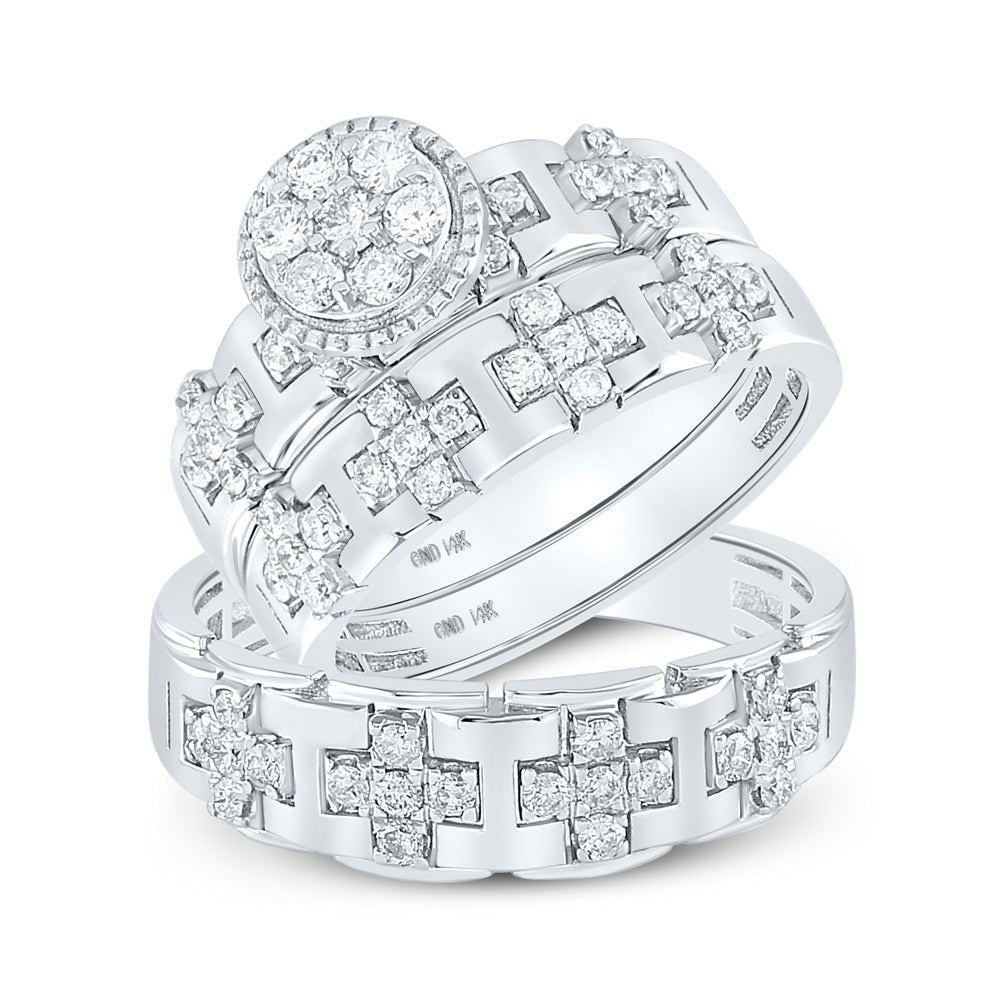 Eternal Love 14kt White Gold His Hers Round Diamond Cluster Wedding Set - Splendid Jewellery