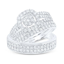 Load image into Gallery viewer, Eternal Love 14kt White Gold His Hers Round Diamond Cluster Wedding Set - Top View