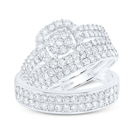 Eternal Love 14kt White Gold His Hers Round Diamond Cluster Wedding Set - Top View