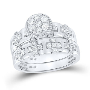 Eternal Love 14kt White Gold His Hers Round Diamond Cluster Wedding Set - Splendid Jewellery