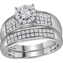 Load image into Gallery viewer, Eternal Love 14kt White Gold His Hers Round Diamond Halo Matching Wedding Set 7/8 Cttw - Front View