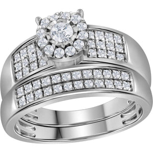 Eternal Love 14kt White Gold His Hers Round Diamond Halo Matching Wedding Set 7/8 Cttw - Splendid Jewellery