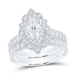 Eternal Love 14kt White Gold Marquise Diamond Bridal Wedding Ring Band Set - Splendid Jewellery