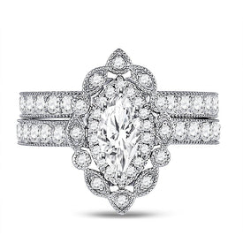 Eternal Love 14kt White Gold Marquise Diamond Bridal Wedding Ring Band Set - Splendid Jewellery