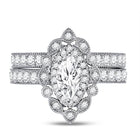 Eternal Love 14kt White Gold Marquise Diamond Bridal Wedding Ring Band Set - Front View