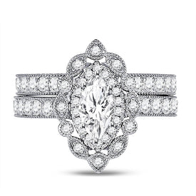 Eternal Love 14kt White Gold Marquise Diamond Bridal Wedding Ring Band Set - Front View