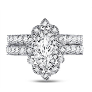 Eternal Love 14kt White Gold Marquise Diamond Bridal Wedding Ring Band Set - Splendid Jewellery