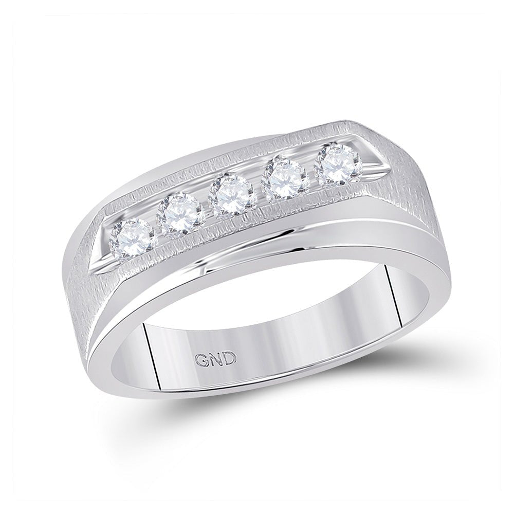 Eternal Love 14kt White Gold Mens Round Diamond 5 - stone Wedding Ring - Splendid Jewellery