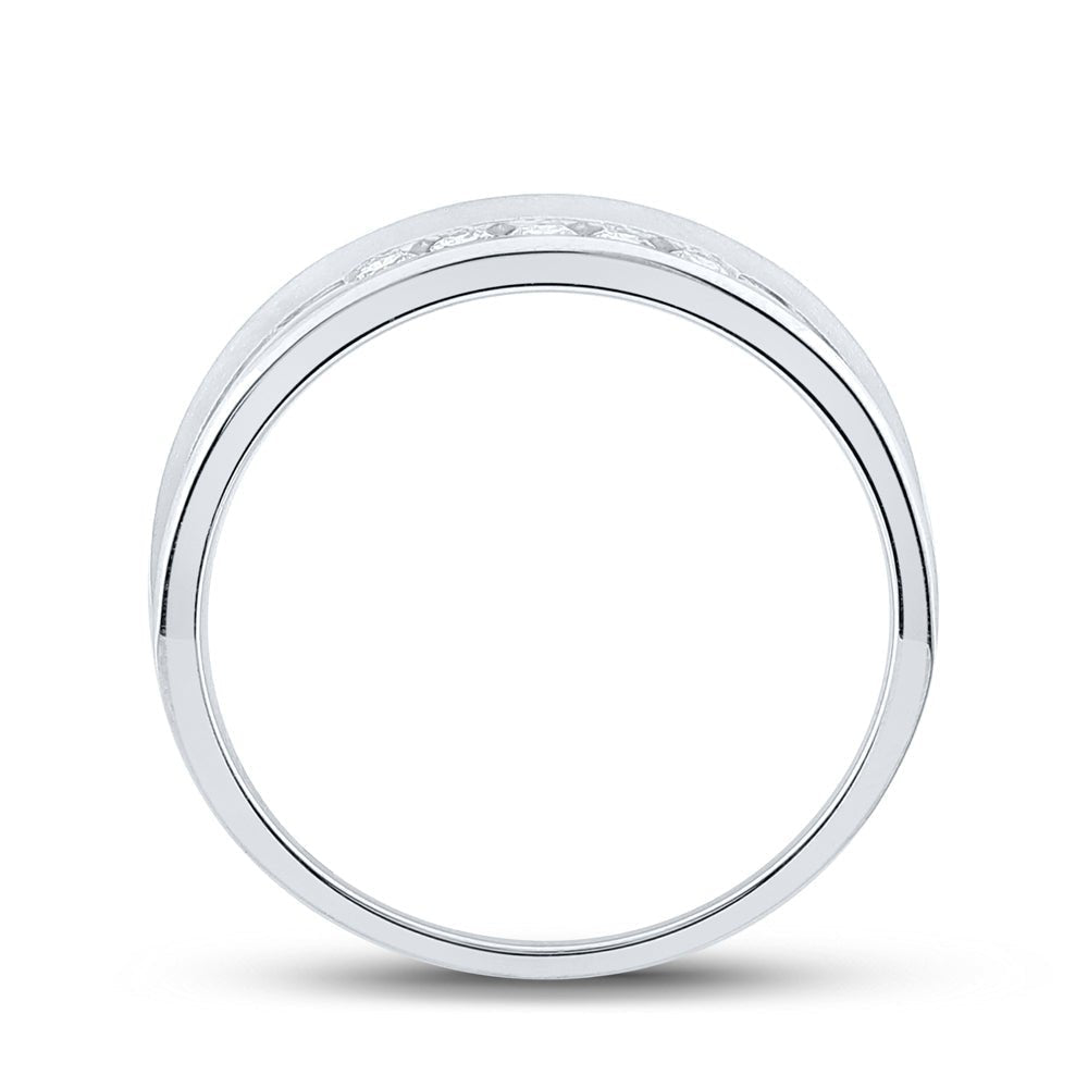 Eternal Love: 14kt White Gold Men's Round Diamond Wedding Band Ring - Splendid Jewellery