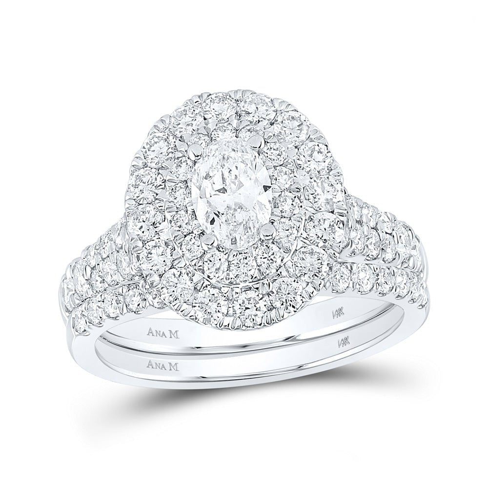 Eternal Love 14kt White Gold Oval Diamond Halo Bridal Wedding Ring Band Set - Splendid Jewellery