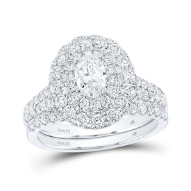 Eternal Love 14kt White Gold Oval Diamond Halo Bridal Wedding Ring Band Set - Splendid Jewellery