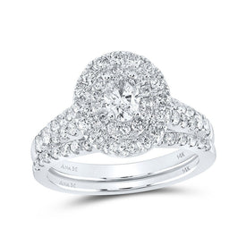 Eternal Love 14kt White Gold Oval Diamond Halo Bridal Wedding Ring Band Set - Splendid Jewellery