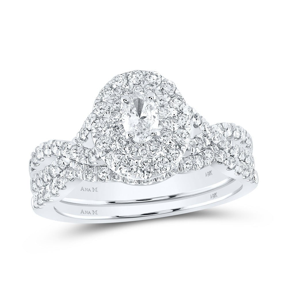 Eternal Love 14kt White Gold Oval Diamond Halo Bridal Wedding Ring Band Set - Splendid Jewellery