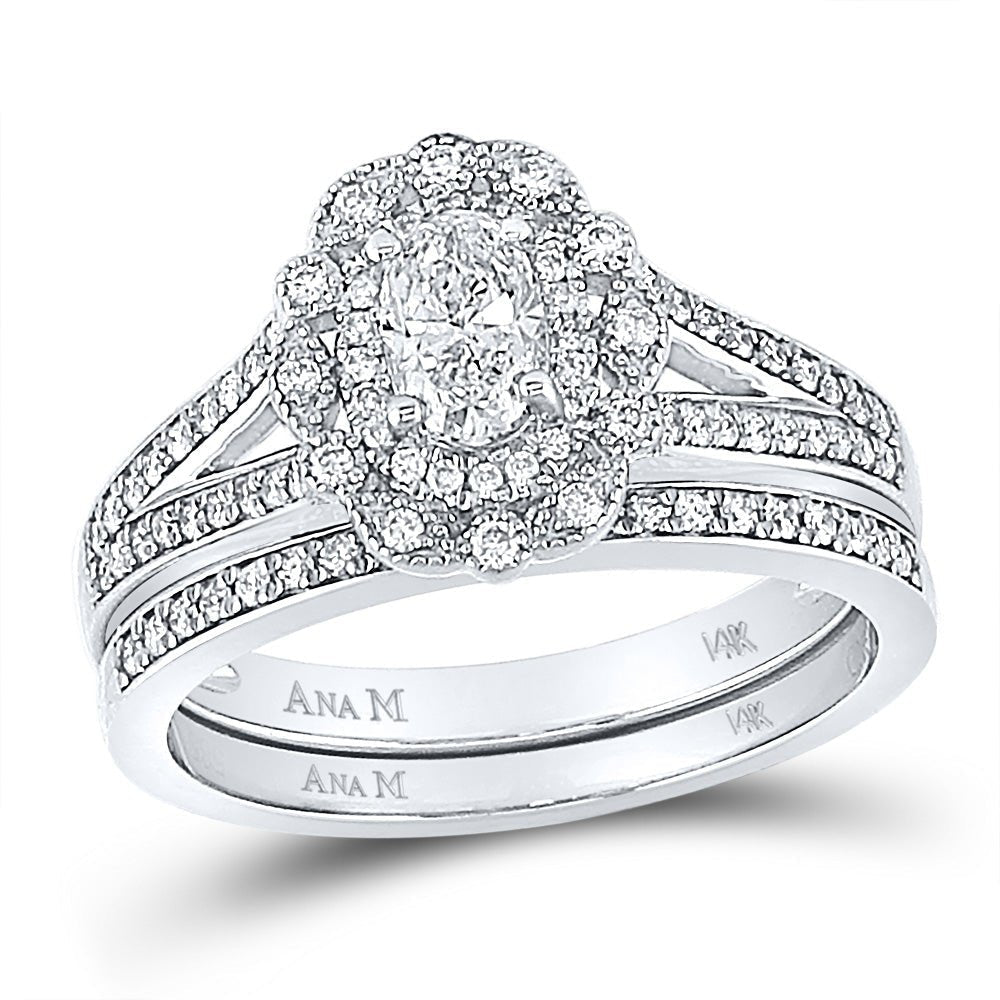 Eternal Love 14kt White Gold Oval Diamond Halo Bridal Wedding Ring Band Set - Splendid Jewellery