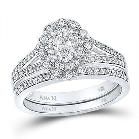 Eternal Love 14kt White Gold Oval Diamond Halo Bridal Wedding Ring Band Set - Splendid Jewellery