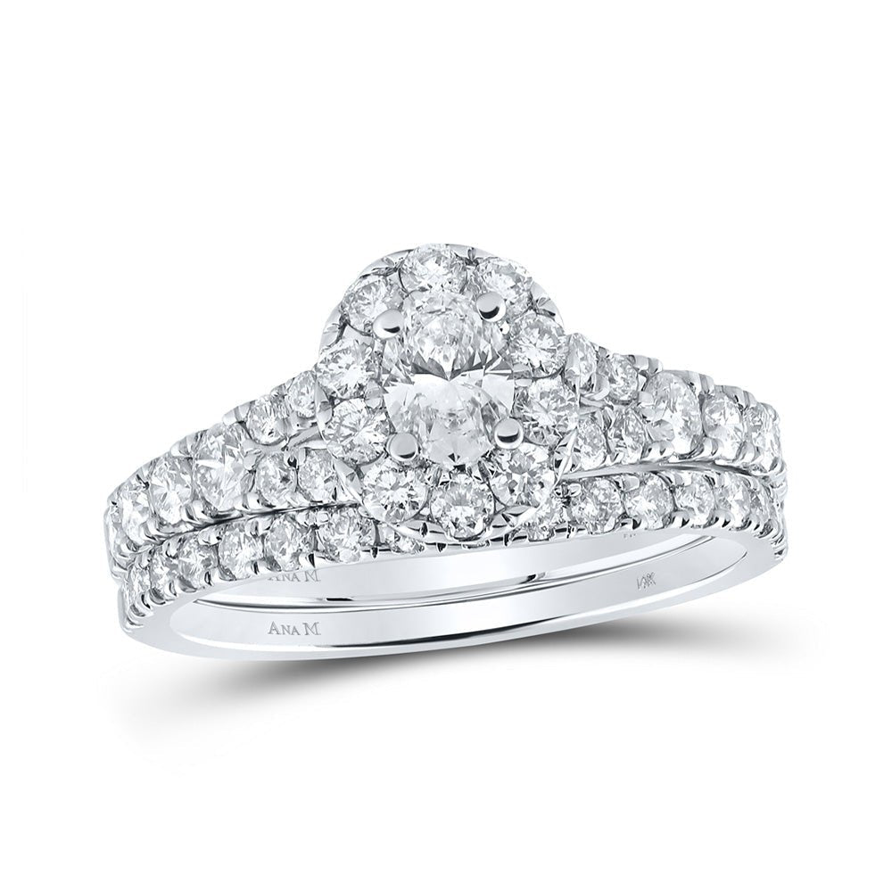 Eternal Love 14kt White Gold Oval Diamond Halo Bridal Wedding Ring Band Set - Splendid Jewellery