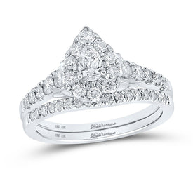 Eternal Love 14kt White Gold Pear Diamond Bridal Wedding Ring Band Set - Splendid Jewellery